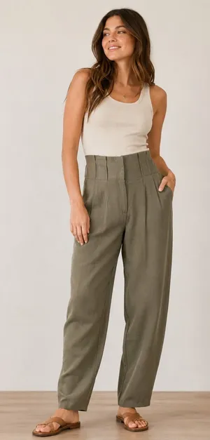 Tularosa Olive Green High Waisted Pleated Tapered Lyocell Pants Sz M thumbnail 1