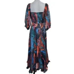 Anthropologie Hutch Twist Front Puff Sleeve Ruffle Hem Dress 4 Wedding Guest thumbnail 3