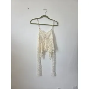 Nectar Lace Top Ivory Cream Fairy Festival Angel Coquette Sheer Y2K 90s Small thumbnail 6
