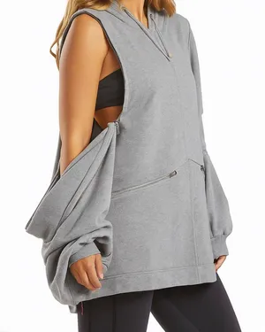Free People Movement Close Call Gray Oversized Hooded Sweatshirt; size large thumbnail 1