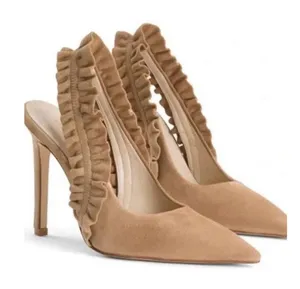 Good American The Show Off Slingback Pump Heel GA029S-E Suede Nude Size 8 thumbnail 1