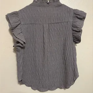 DKNY Black White Gingham Ruffle Flutter Sleeve Blouse Size L thumbnail 8