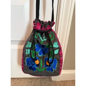 Embroidered Floral Cotton Pouch‎ Purse Boho Drawstring Artisan Folk Cottagecore thumbnail 2