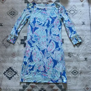 Lilly Pulitzer UPF 50 +‎ Cotton Sophie Dress Into the Deep Size XXS Pink Blue thumbnail 1