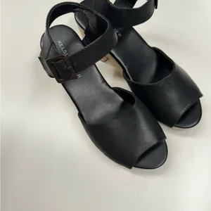 Kelsi Dagger Black Leather Peep Toe Wood Platform Heels Womens 5.5 Clog Fall thumbnail 7