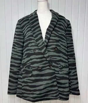 Ann Taylor Black and Green Wool Blend ‎ Zebra Blazer size 14 thumbnail 1