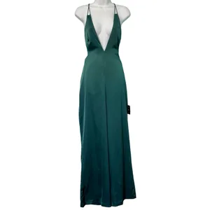 Lulus Hold That Pose Emerald Green Strappy Glam Satin Jumpsuit size XS NEW Tags thumbnail 2