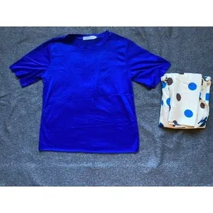 Women Casual blue Polka‎ Dot T Shirt with Asymmetrical Midi Wrap Skirt set new thumbnail 8