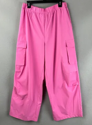 Shein Womens 1XL Pink Wide Leg Cargo Pants Elastic Waist Flap Pocket Pull On thumbnail 1