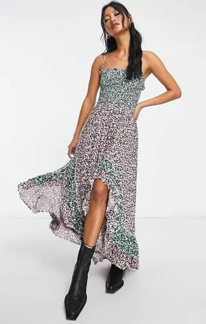 Free People Shirred Detail In Floral Print Maxi Dress Size S. B-3 thumbnail 1