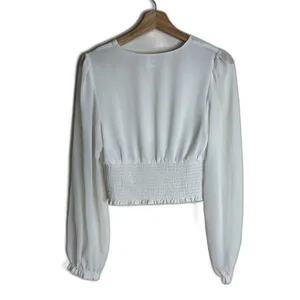 Wilfred Wistful white Blouse - Aritzia V neck‎ sheer sleeves smocked bodice M thumbnail 10