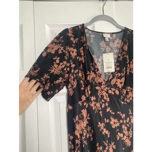 A New Day Womens Medium Black Brown Floral Maxi Dress Dark Cottage Babydoll V‎ thumbnail 2