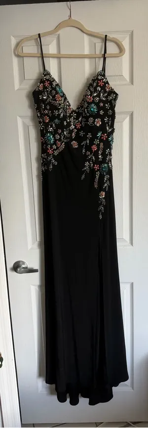 Mac Duggal Beaded Bust Drop Back Black Gown thumbnail 1