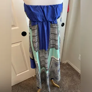 Roxy Floating by Strapless Blue Print handkerchief Dress Nordstrom Large thumbnail 4