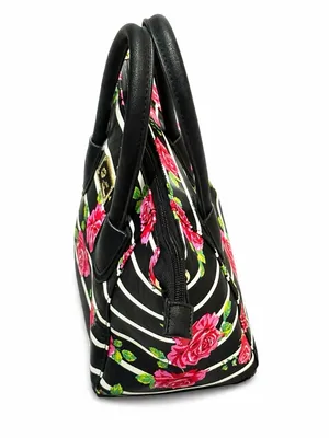 Betsey Johnson Floral Stripe Satchel Black Pink Rose Mini Handbag Y2K thumbnail 8