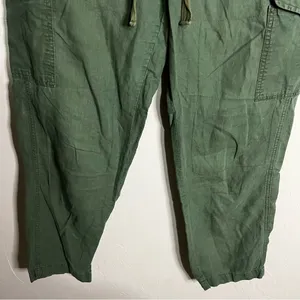 J.Crew‎ Army Green Linen Cotton Blend Utility Cargo Crop Pants thumbnail 4