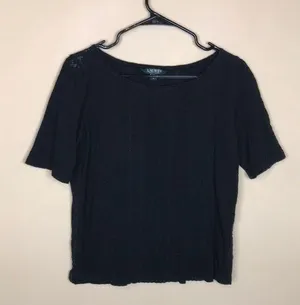 Lauren Ralph Lauren Women’s Black Lace Pleated Half Sleeve Blouse thumbnail 1