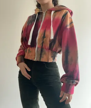Indie Tie Dye Slightly Cropped Zippered Sweatshirt thumbnail 3
