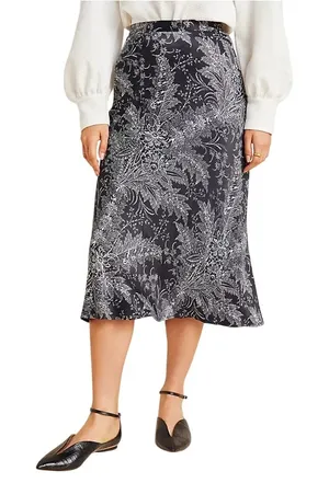 Anthropologie Bias Satin Midi Skirt 8 Black Floral Romantic Fairy Whimsygoth NEW thumbnail 1