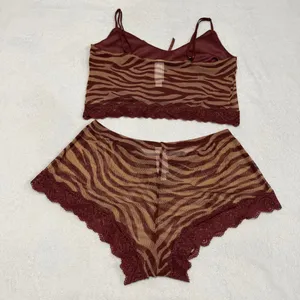 Brown Zebra-Print Lace Trim Cami and Shorts Sleep Set thumbnail 3