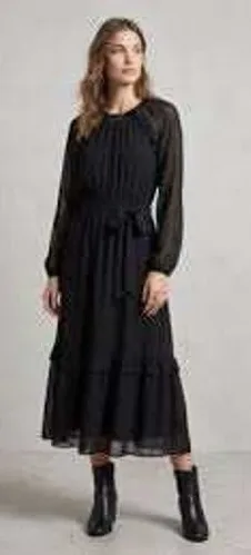 Aritzia x Little Moon Women's Verbena Long Sleeve Chiffon Midi Dress in Black S thumbnail 1