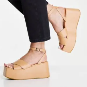 Public Desire Chunky Platform Ankle-Strap Sandal in Tan thumbnail 1