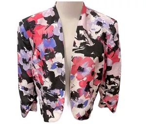 Retro Floral Waist Jacket Pink Black 14 Open Front Evan Picone Black Label thumbnail 3