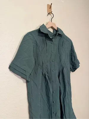 Anthropologie Pilcro Olive Green Short Sleeve Pintuck Tunic Shirt Dress Size Sm thumbnail 4