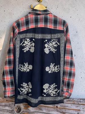 Free People Behind The Flannel Plaid & Floral Bandana Mixed Media Button Down thumbnail 14