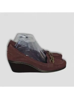 Arturo Chiang Driving Wedge Loafers Suede Leather Chain Detail Burgundy sz US 8 thumbnail 3