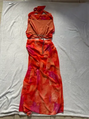 Hello Molly Golden Hour Drinks Midi Dress Orange Size 2 XS Cutout Chain Back thumbnail 14