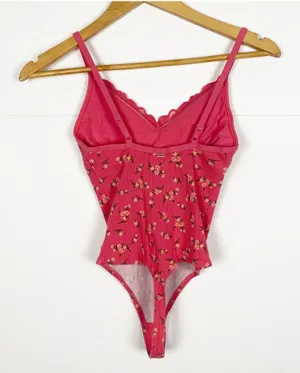 Victoria's Secret PINK Floral Print Lace Trim Cami Bodysuit Size Small thumbnail 2