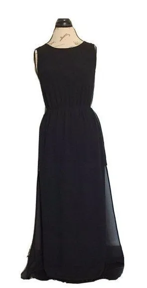 Lola Black Maxi Dress Womens Sleeveless Sheer Full Length Side Slit Elegant thumbnail 1