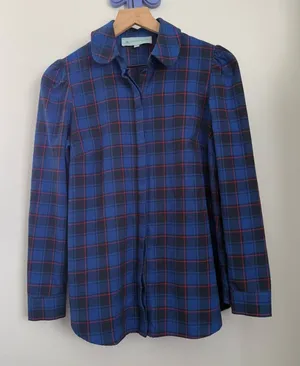 Tuckernuck XS Blue Plaid Puff Shoulder Flannel Shirt Saranac Western Country thumbnail 1