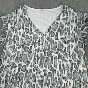 Jodifl Women's Small V-Neck Babydoll Mini Dress Animal Snake Print Ruffle Sleeve thumbnail 4