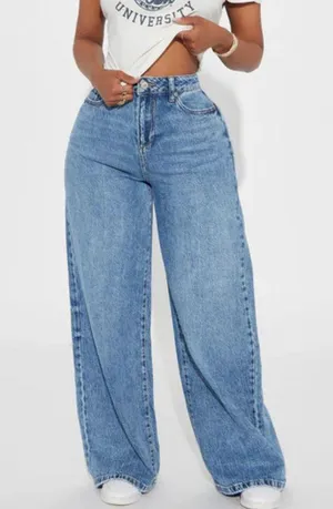 FashioNova Solange Baggy Wide Leg Jeans - Medium Wash thumbnail 1
