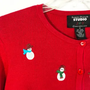 Studio Joy Medium Sweater Red Snowman‎ Holiday Ugly Christmas Cardigan 699 thumbnail 4