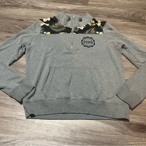 PINK Victoria’s Secret Grey Floral Pull Over Sweater; Medium thumbnail 1