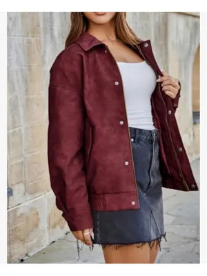 NEW Bomber Vegan Leather Jackets Oversized Zipper Lapel L thumbnail 6