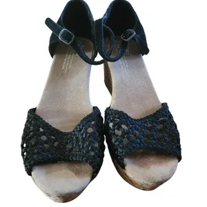TOMS Womens Black Suede Woven Peep Toe Cork Wedge Ankle Strap Sandals‎ thumbnail 1