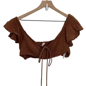 Anthropologie Daily Practice The Jerry Cinched Crop Top Cotton Brown Medium thumbnail 3
