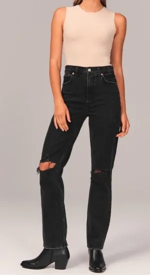 Abercrombie & Fitch A&F Curve Love ‘90s Straight Ultra High Rise Black‎ Jeans 24 thumbnail 1