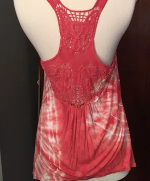 Love Notes Boho Coral Red Tie-Dye Tank Top thumbnail 1