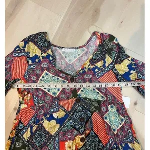 Ces femme Women Small Artsy Folksy Bohemian Patchwork Colorful Fall Chic Dress thumbnail 9