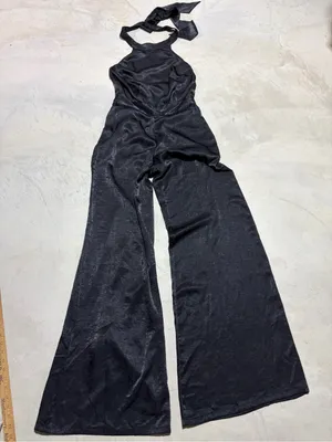 Misa Los Angeles Xandra Black Halter Wide-Leg Jumpsuit large thumbnail 1
