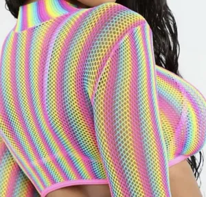 Leg Avenue Rainbow Fishnet Long Sleeve Crop Top thumbnail 4