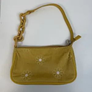 Art Class Y2K‎ Style Mini Bag Wristlet Yellow Corduroy Purse Embroidered Flowers Cottage thumbnail 3