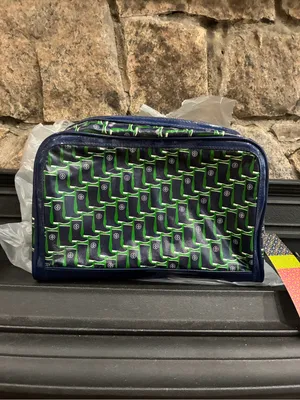 Tory Burch Rain Boot Large Cosmetic Case Bag Navy Galoshes 416 Blue Green NWT thumbnail 3