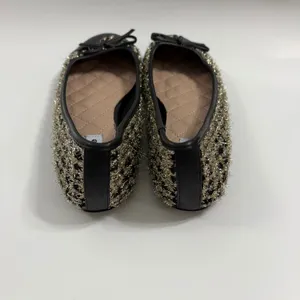 Dune London Hallo Ballet Flats 8 Black Gold Tweed Metallic Bow Logo Charm thumbnail 5