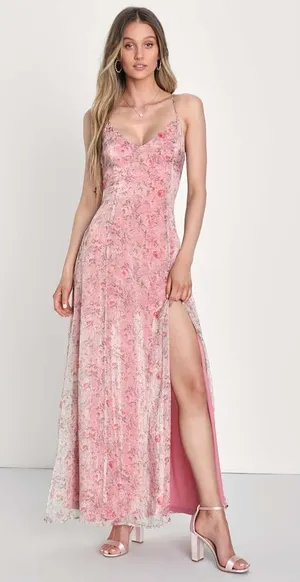 NWT Lulus Forever Dreamy Pink Floral Organza Backless Maxi Dress Gala Party XL thumbnail 1